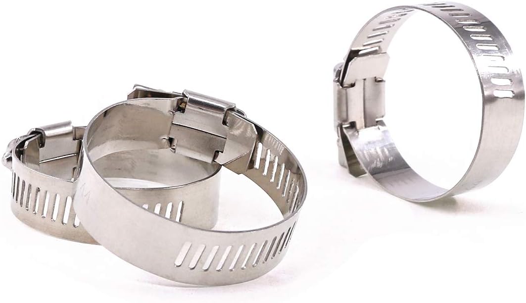 close-up of adjustable stainless hose clamps