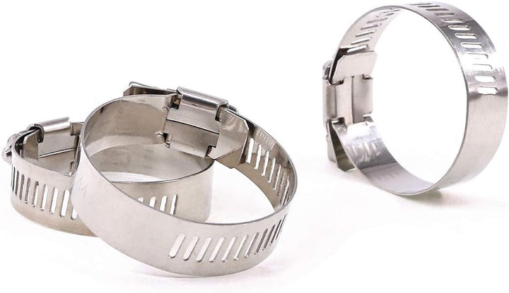 close-up of adjustable stainless hose clamps
