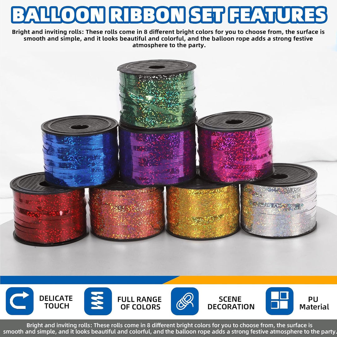 eight colours of metallic curling ribbon