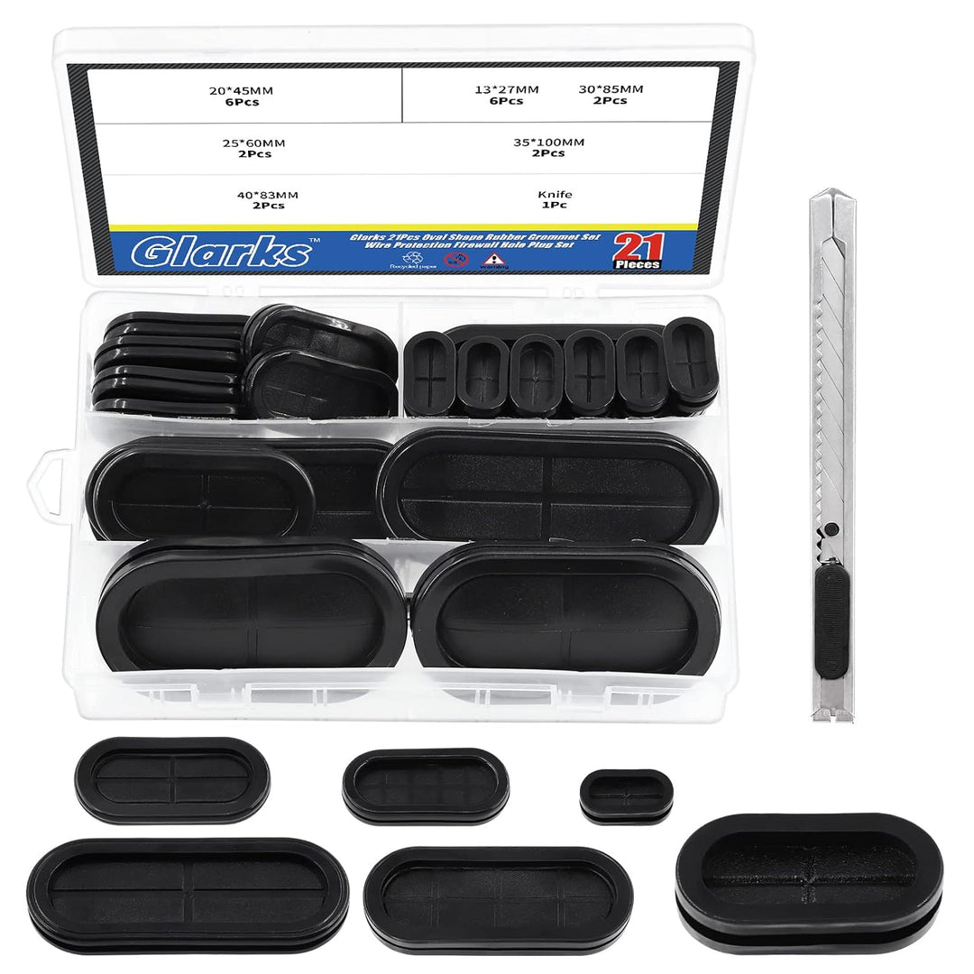 21-piece oval rubber grommet assortment with retractable knife