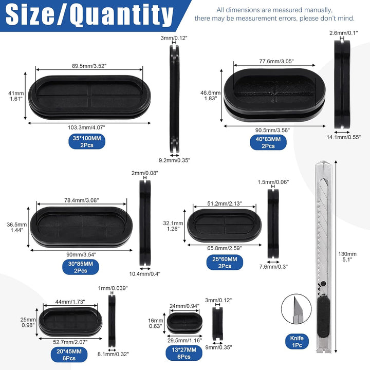 six grommet sizes and quantity chart