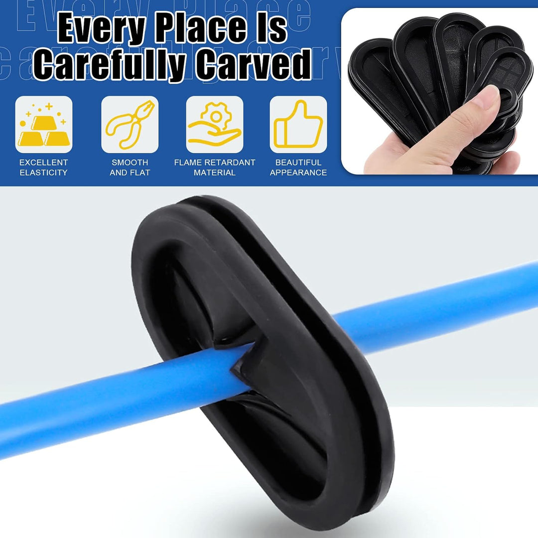 closed oval grommets fitted around cable