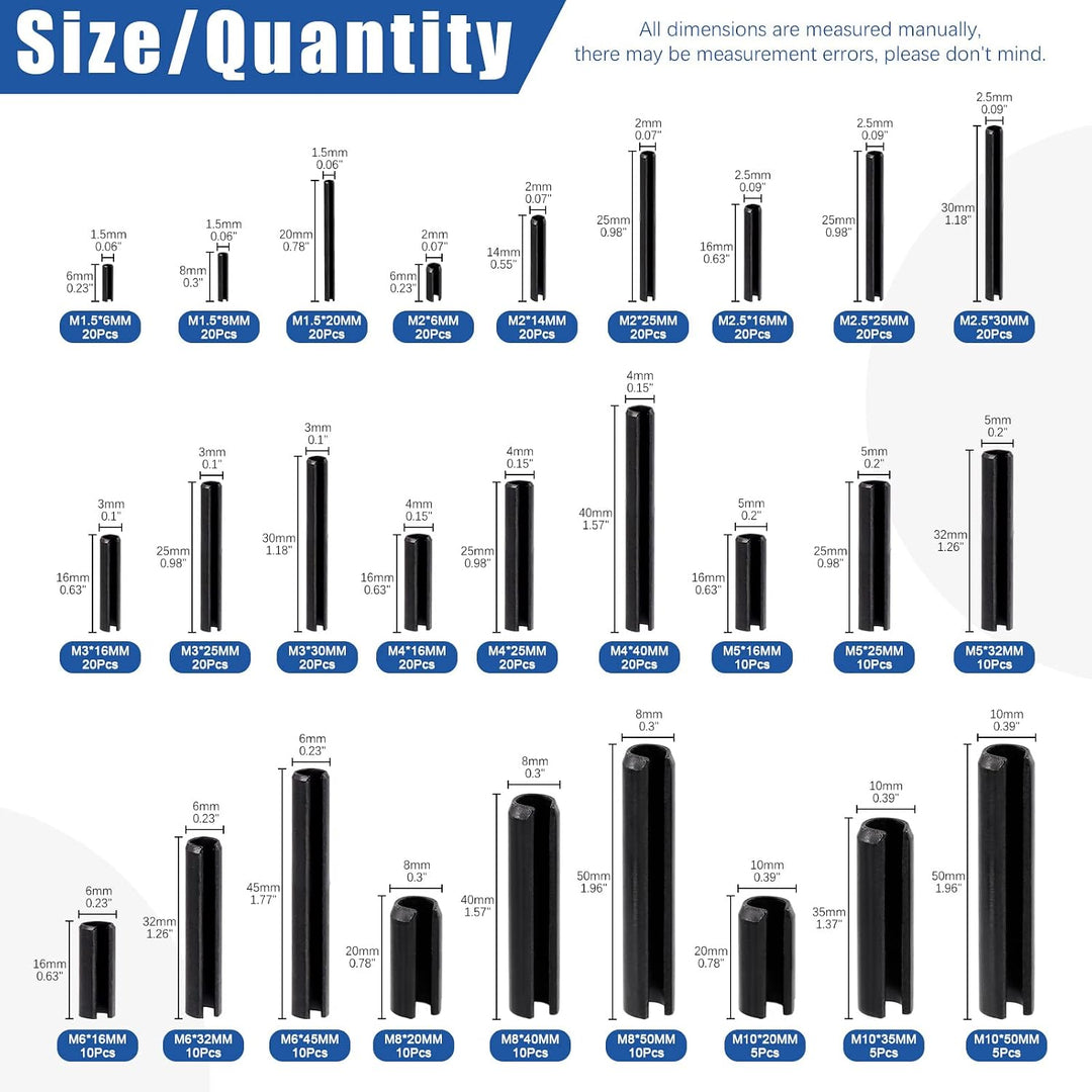 27 roll pin sizes and quantities chart