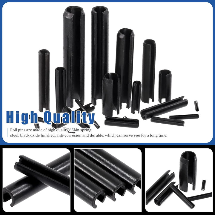 black oxide slotted spring pin close-ups