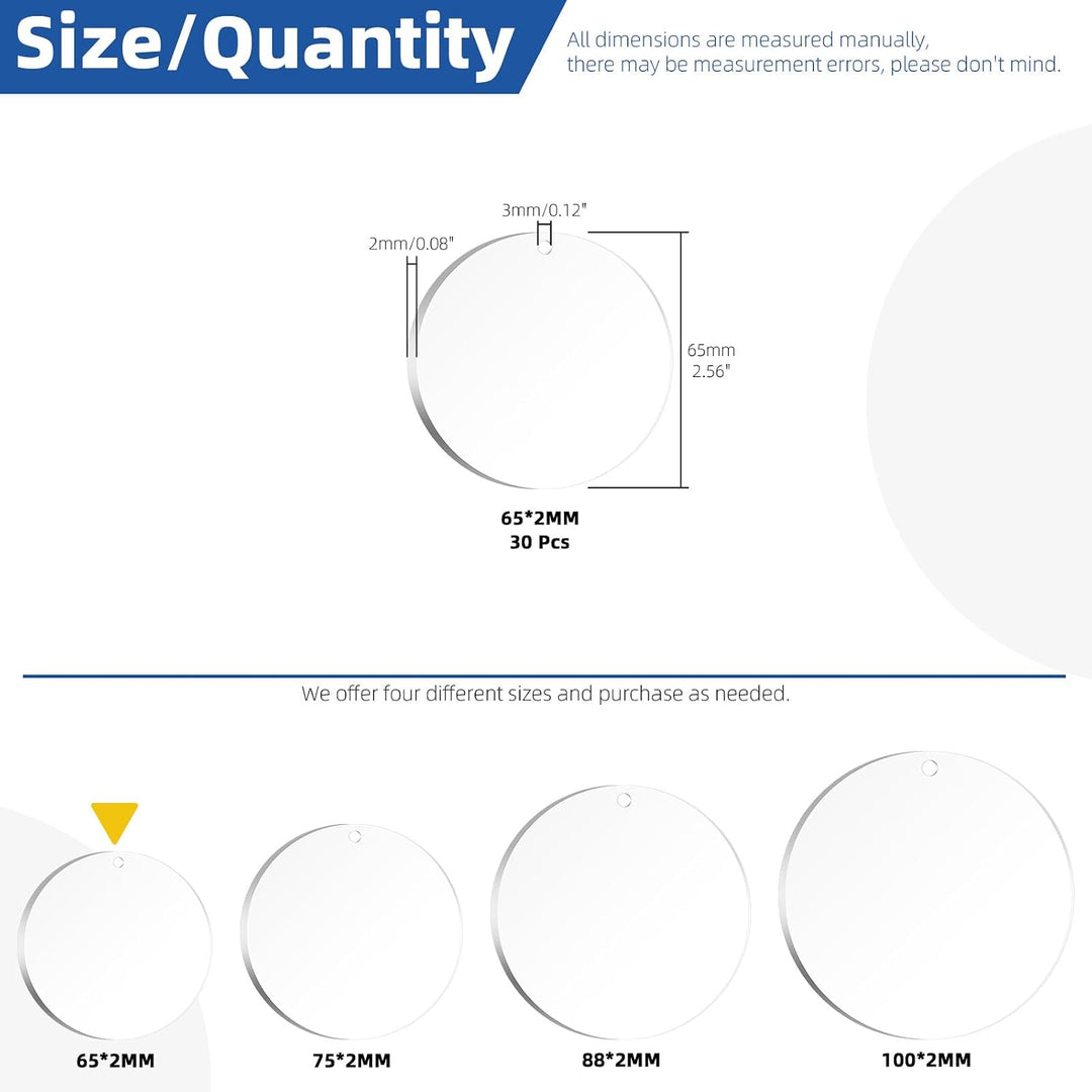 65 mm acrylic disc dimensions and 2 mm thickness