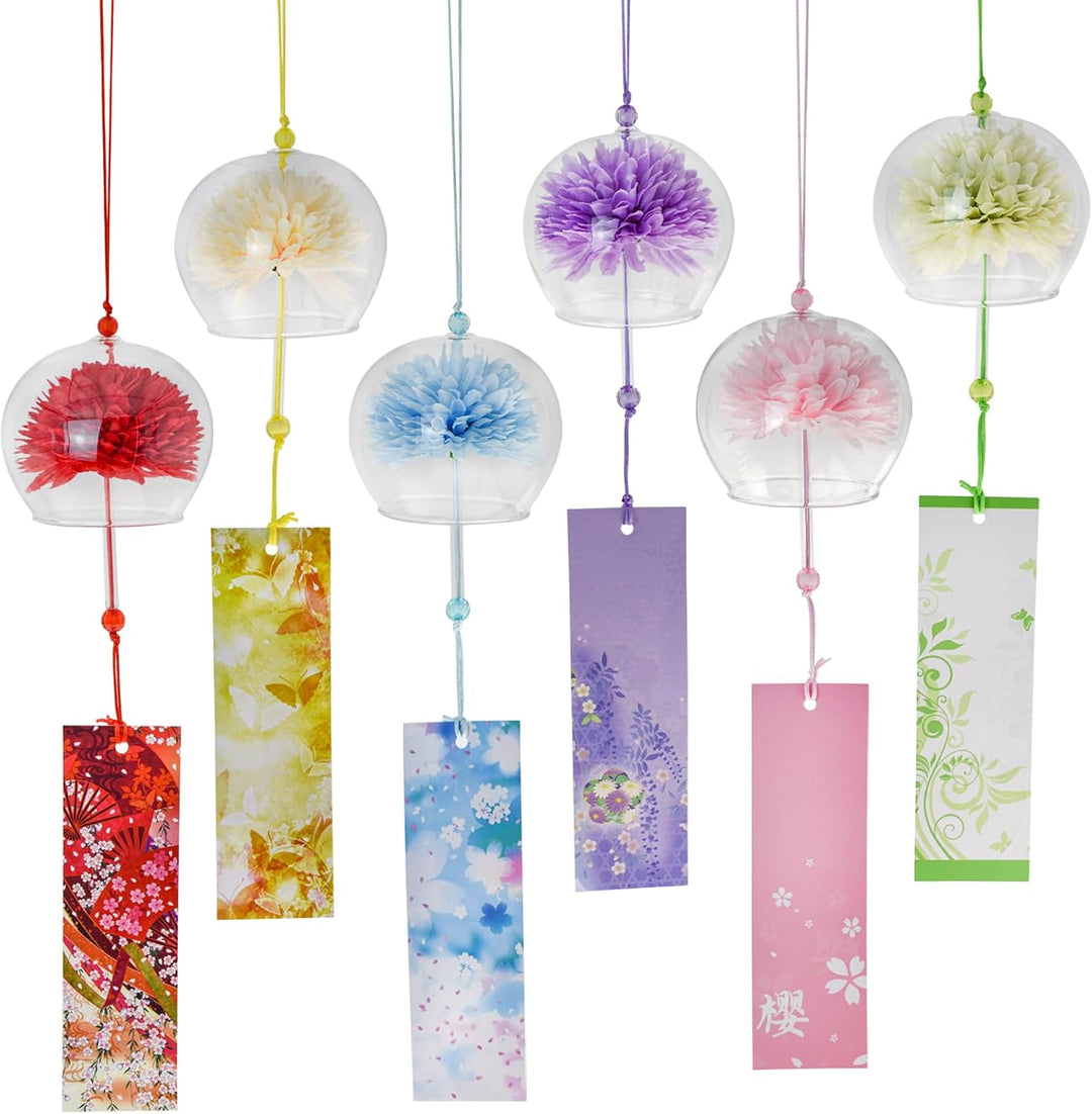 Six colorful flower-design glass wind chimes, view 1