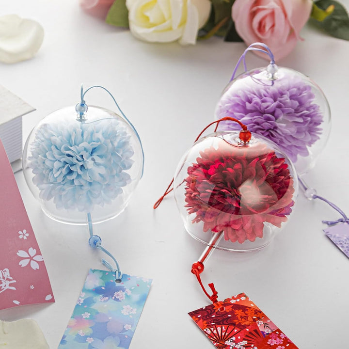 Six colorful flower-design glass wind chimes, view 3