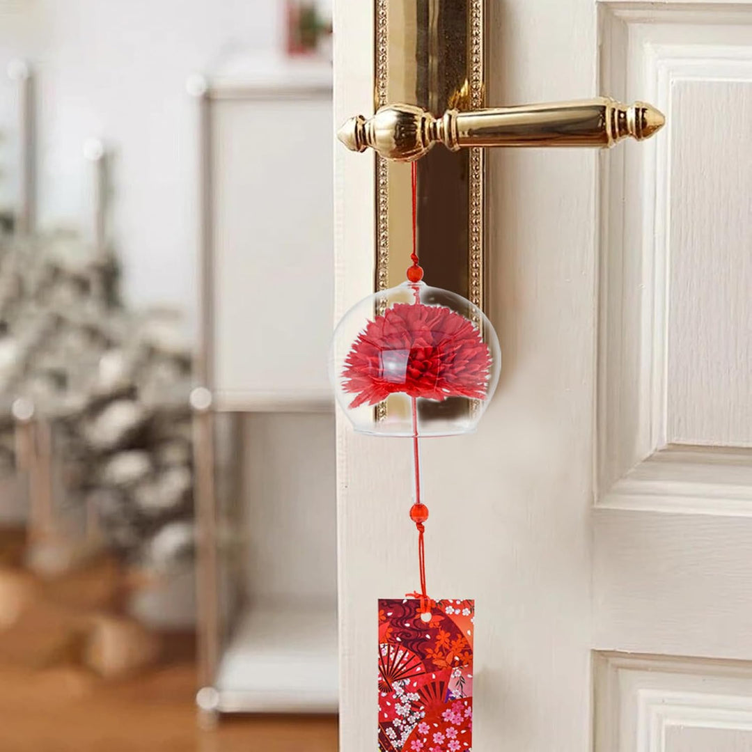 Six colorful flower-design glass wind chimes, view 5