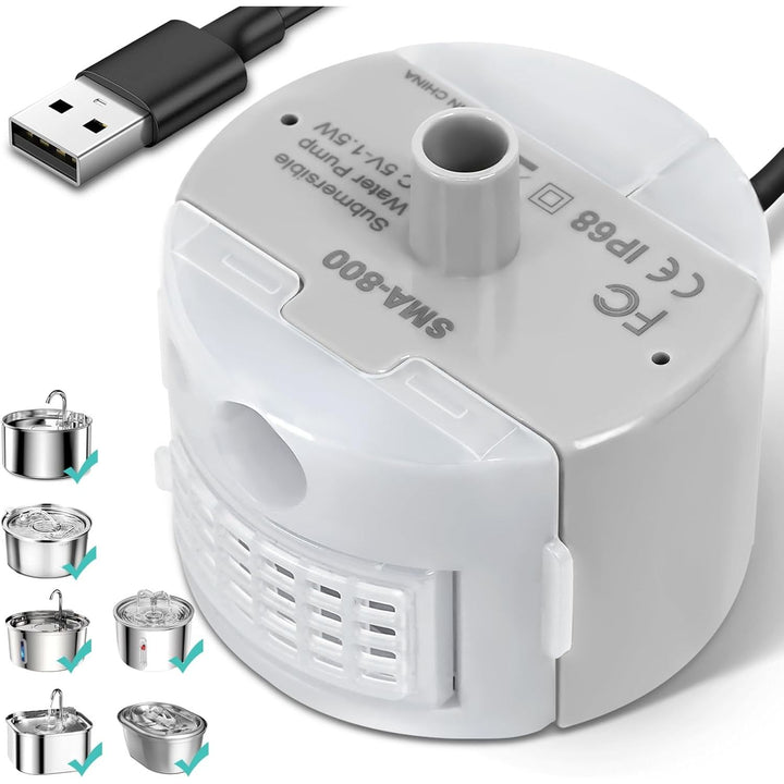 SMA-800 side-suction USB cat fountain replacement pump, view 1