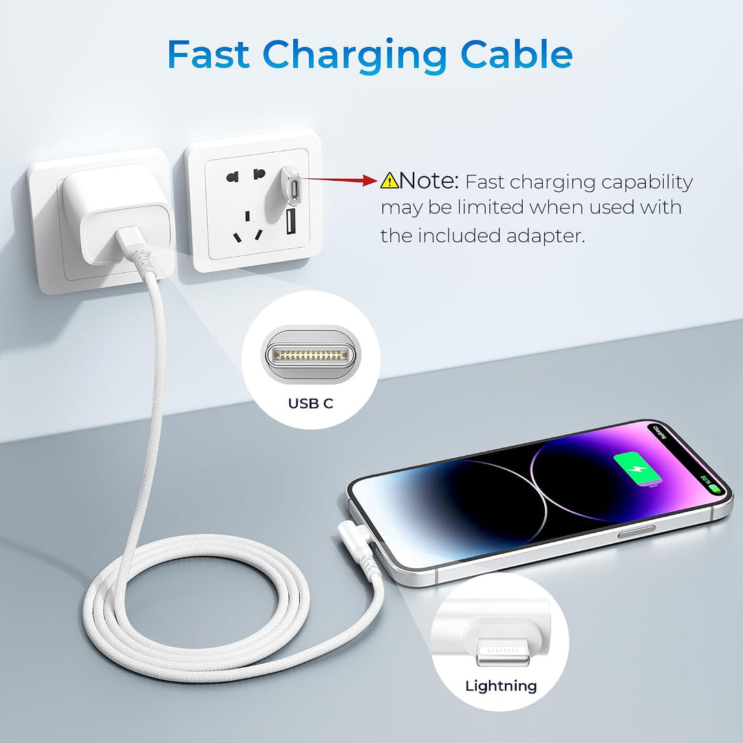 White 3.3-foot right-angle USB-C to Lightning cable with USB-A adapter, view 5