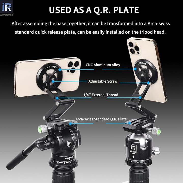 Arca-Swiss compatible base of adjustable phone mount