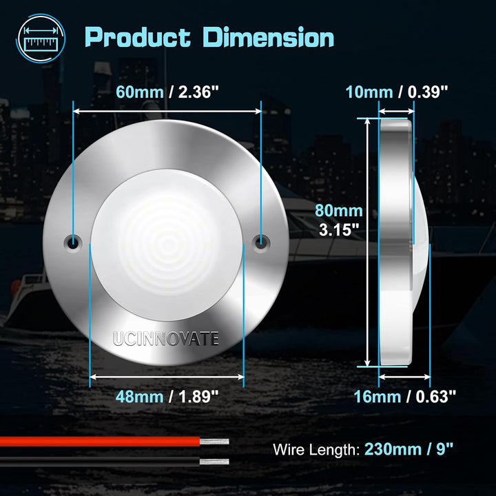 silver-housing round boat light dimension guide