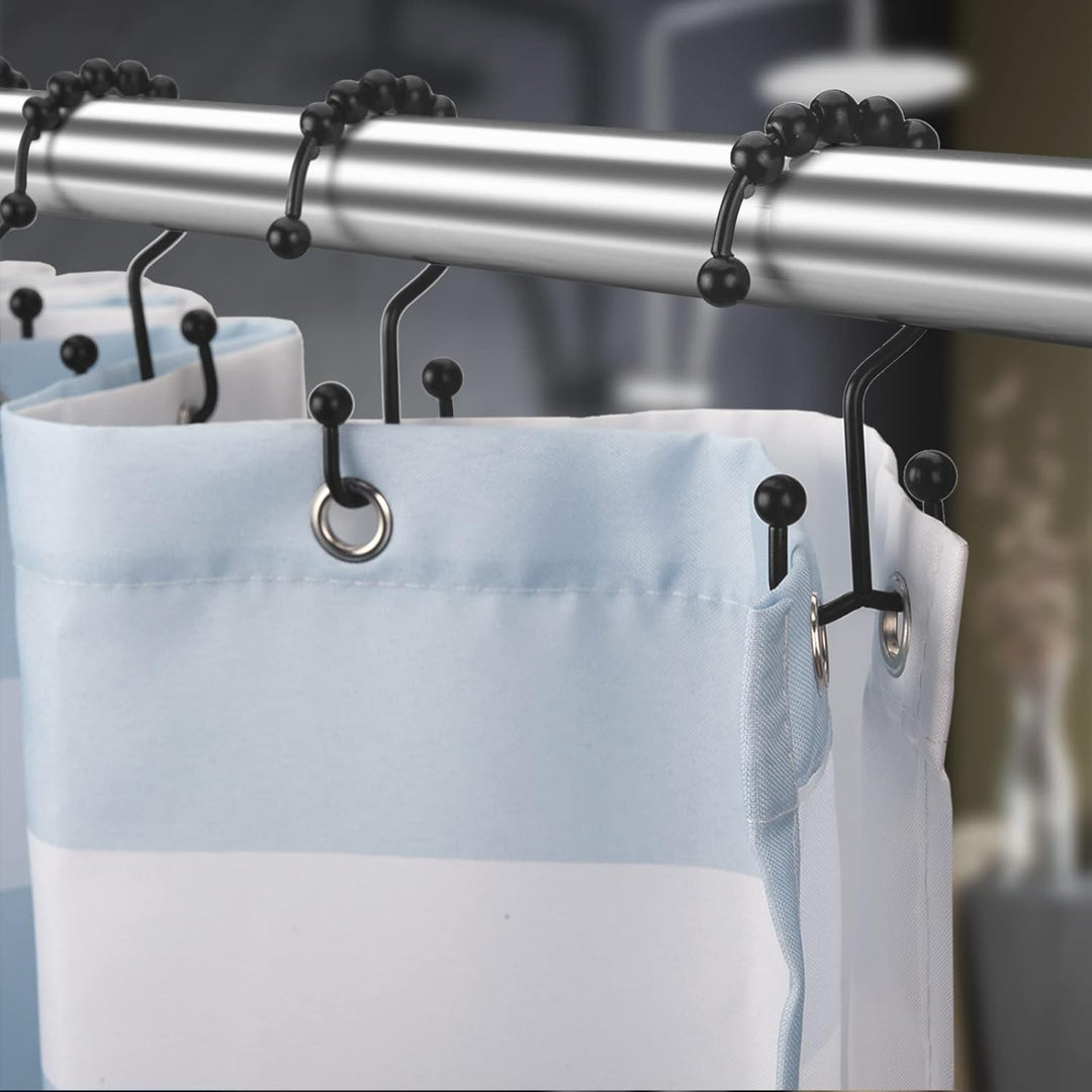 matte black double shower hooks installed with curtain
