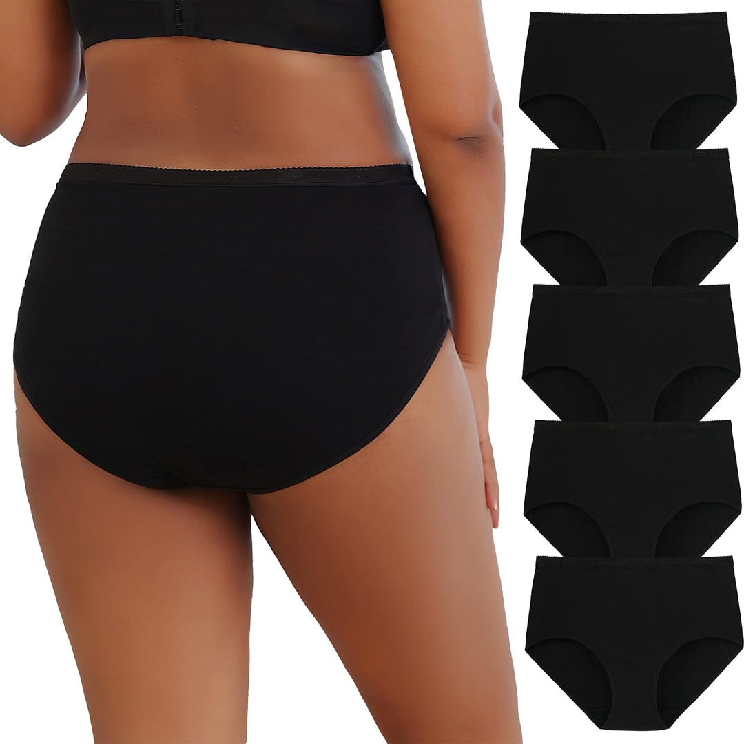 Black high-waisted briefs five-pack, back view