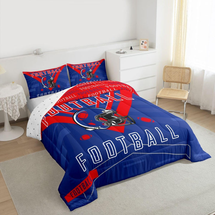 Football comforter angled bedroom view