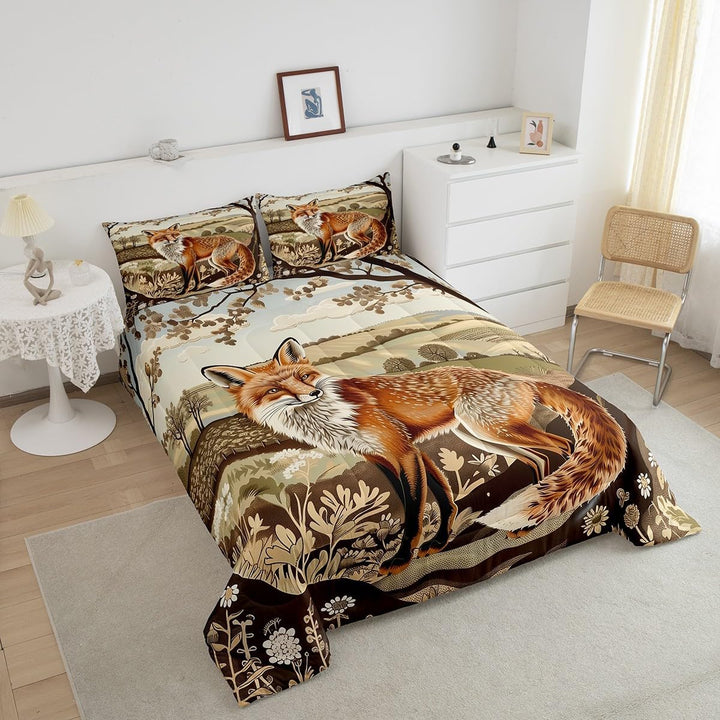 Fox comforter and pillow bedroom view