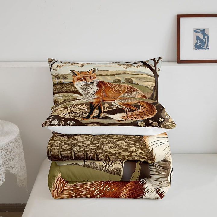 Fox-print pillowcase and folded comforter