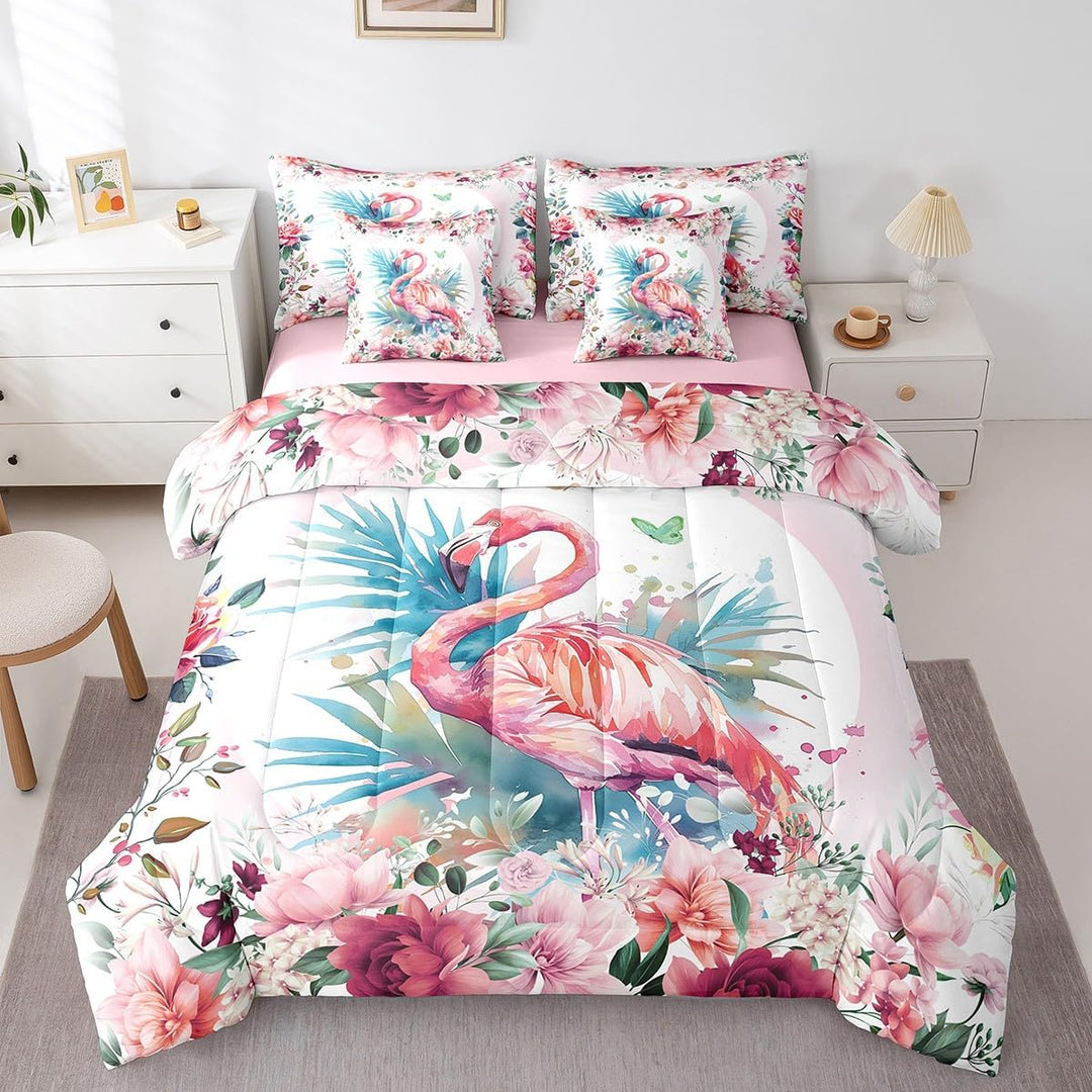 Flamingo floral comforter set, alternate view