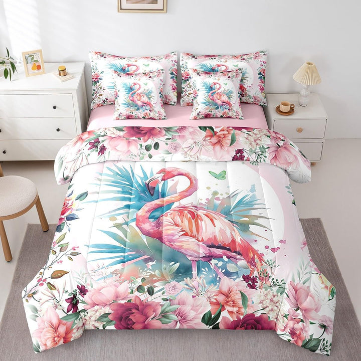 Flamingo floral comforter set, alternate view