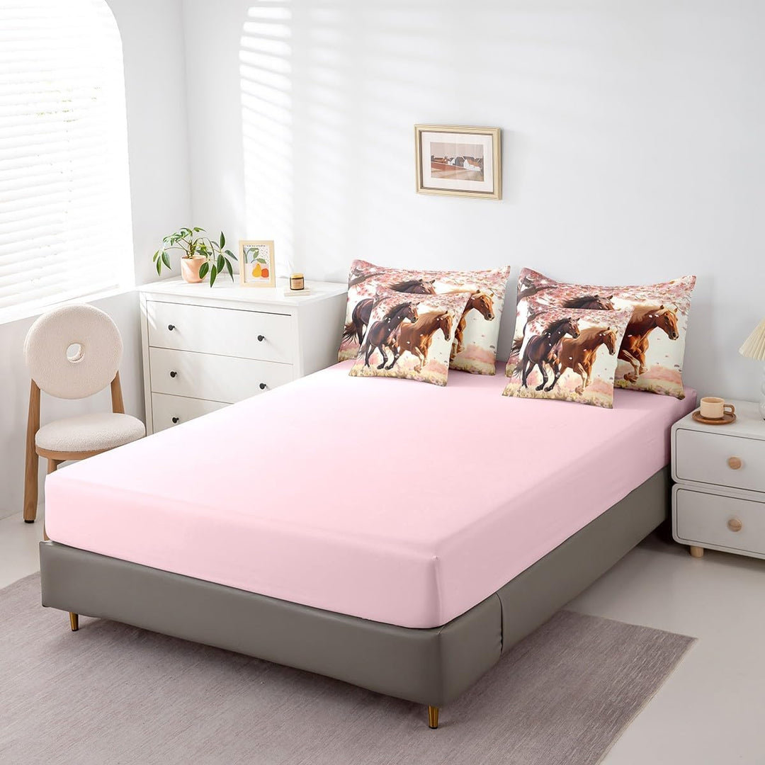 Horse pillowcases with pink fitted sheet