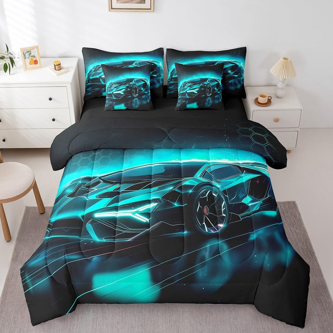 Race car comforter and pillow covers, alternate view