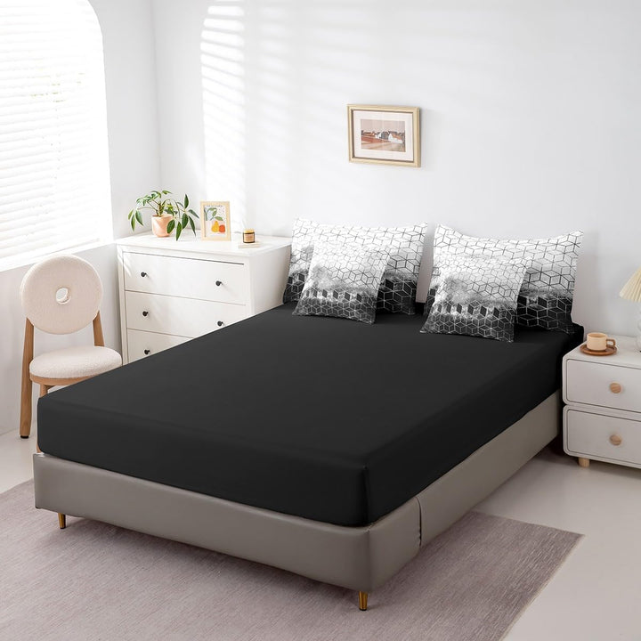 Black king fitted sheet and honeycomb pillowcases