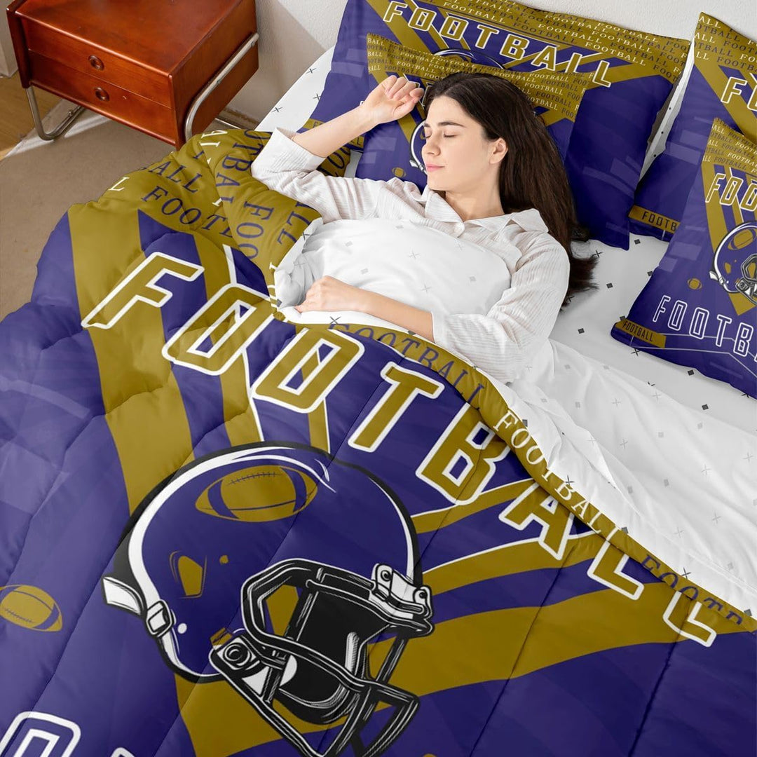 Football comforter fabric and pillow detail