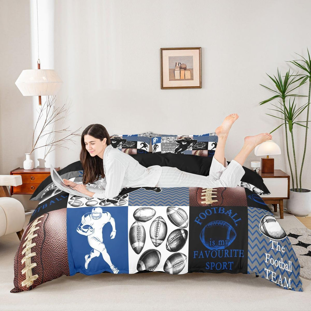 Football duvet cover set shown in a bedroom