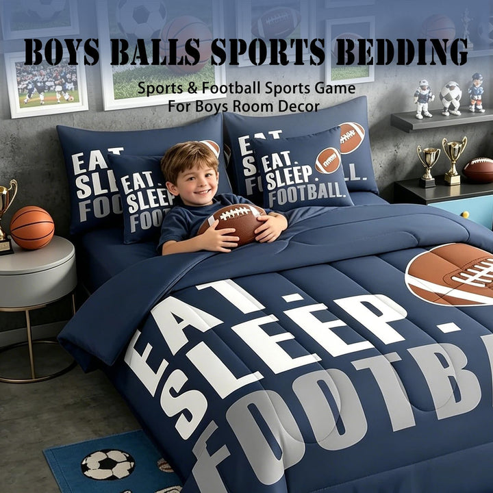 Football comforter set shown on bed