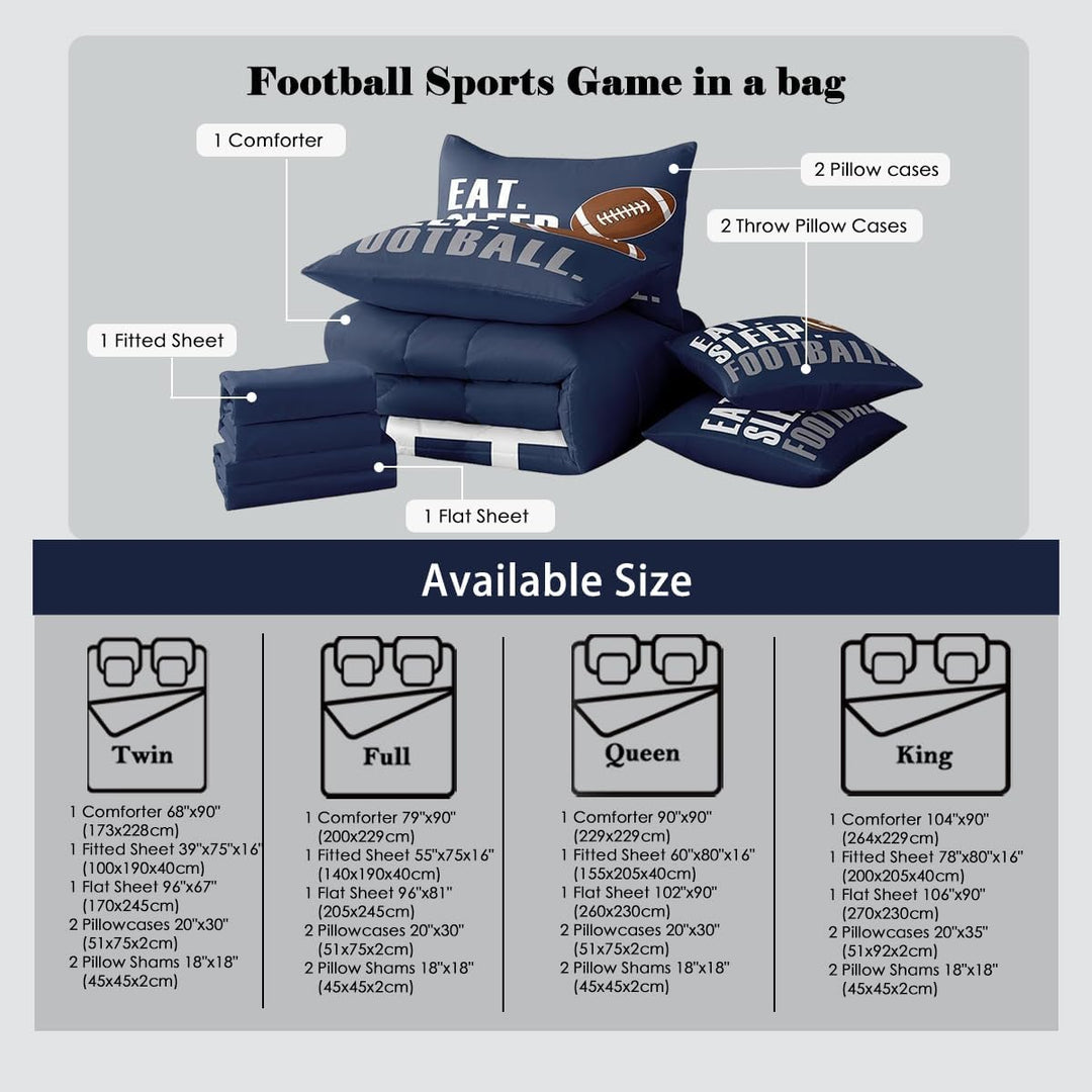 Seven-piece football bedding contents and size guide