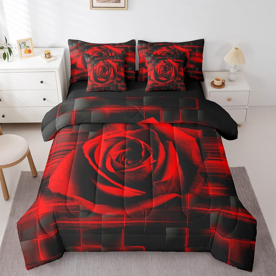 Front view of red rose bedding