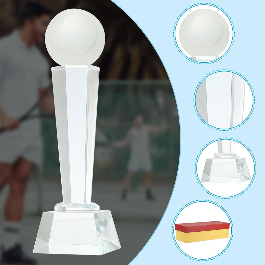 Clear glass tennis trophy set of 2, view 3