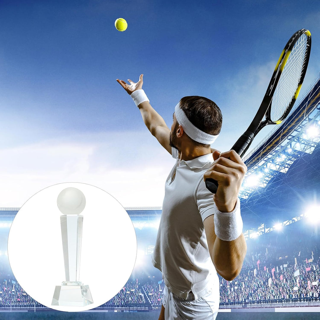 Clear glass tennis trophy set of 2, view 4
