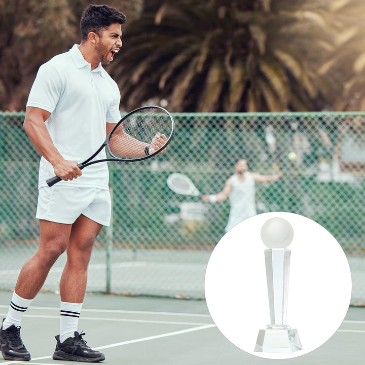 Clear glass tennis trophy set of 2, view 5
