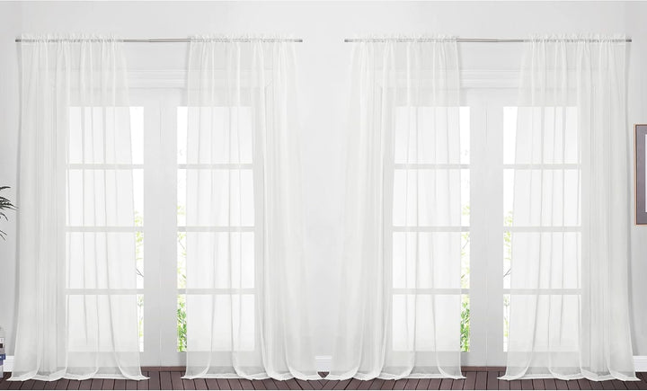 Four ivory voile sheer curtain panels
