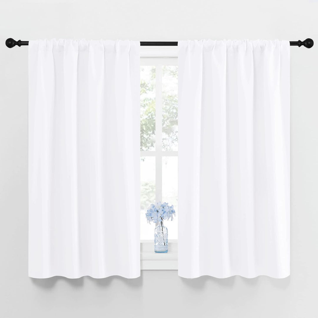 Pure white rod-pocket curtain pair