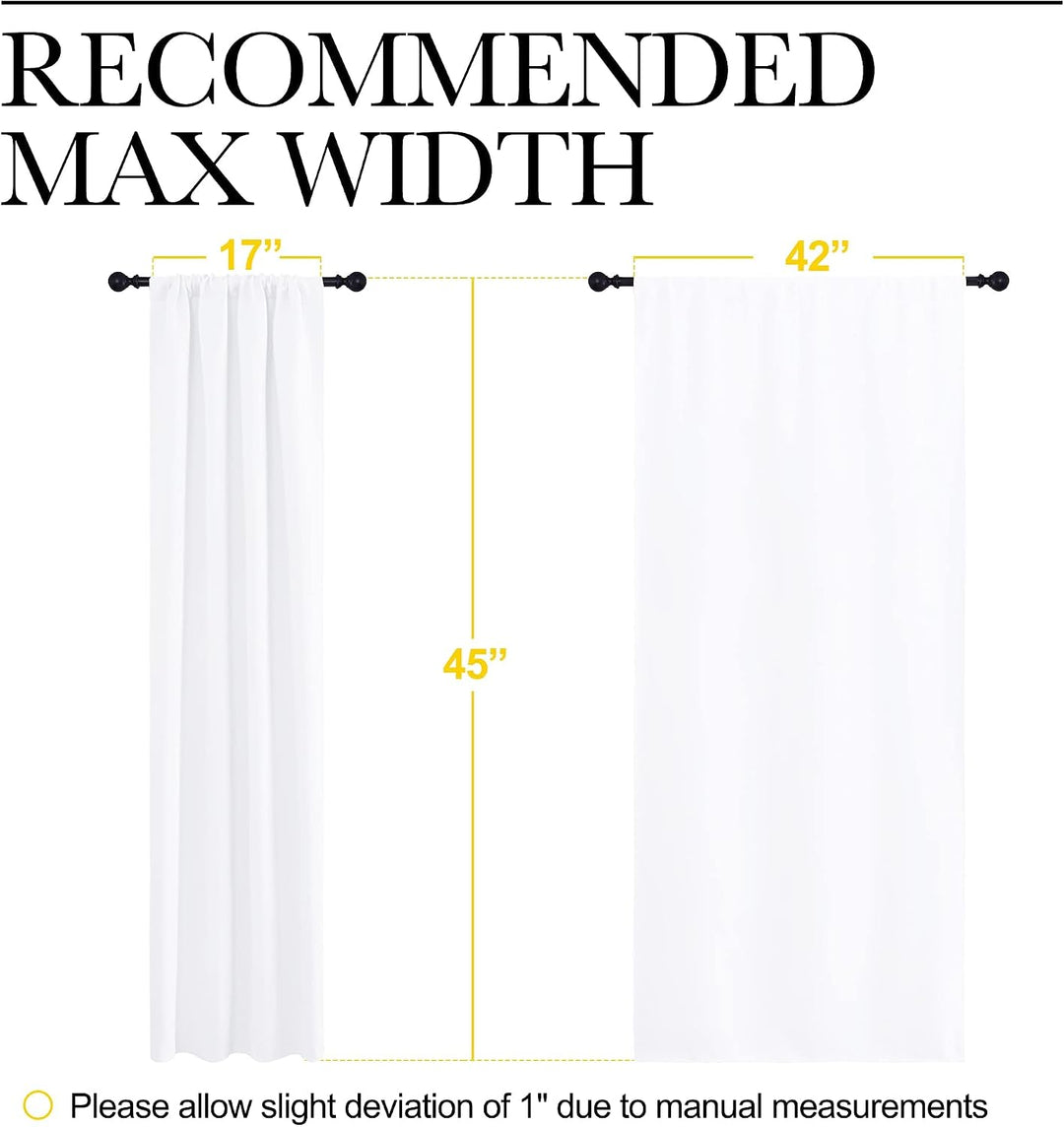 Panel dimensions for the white 42 by 45 inch curtain pair