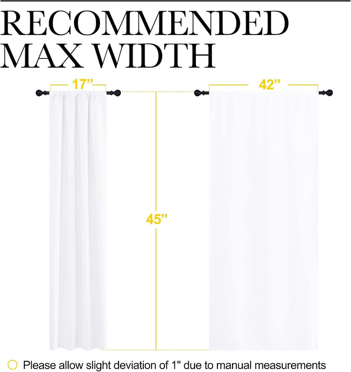 Panel dimensions for the white 42 by 45 inch curtain pair
