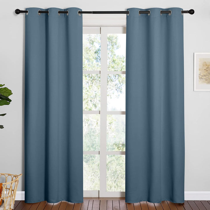 Smoky blue grommet curtain pair
