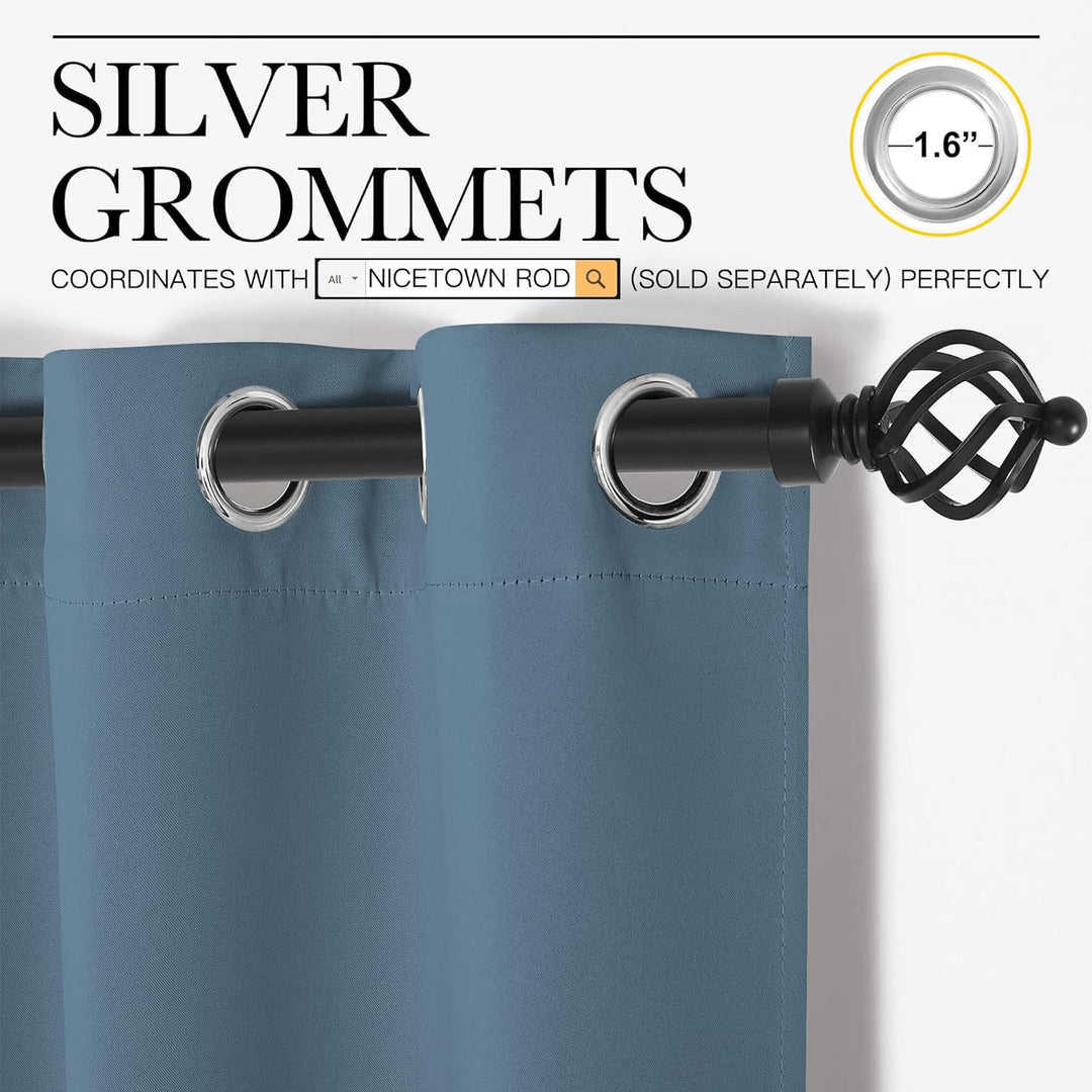 Silver grommets and smoky blue fabric detail