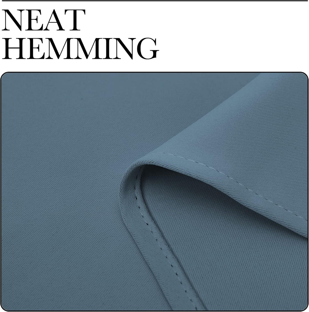 Smoky blue curtain hem close-up