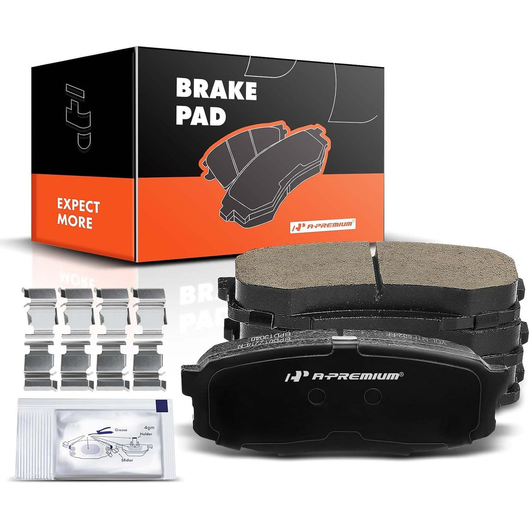 Four rear ceramic pads and hardware for Lexus LX570 and select Toyota models