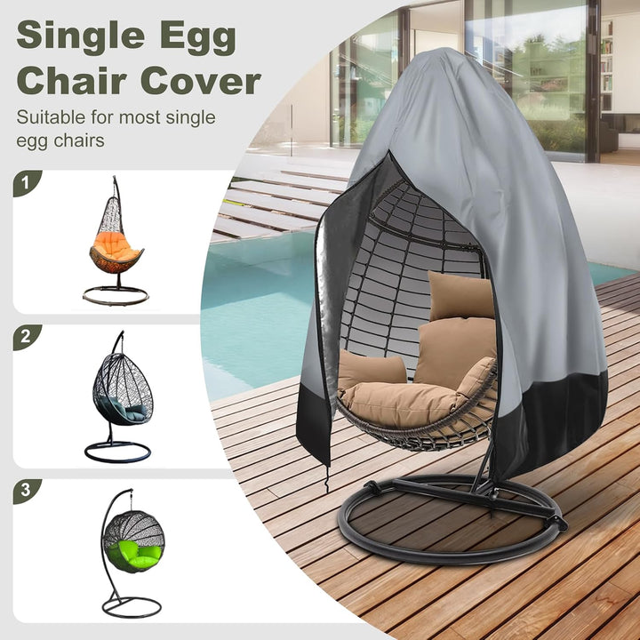Gray 75-by-45-inch patio egg chair cover, view 4