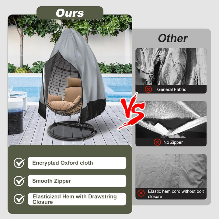 Gray 75-by-45-inch patio egg chair cover, view 5