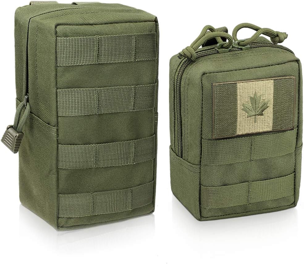 Army Green MOLLE pouch two-pack, one small and one large