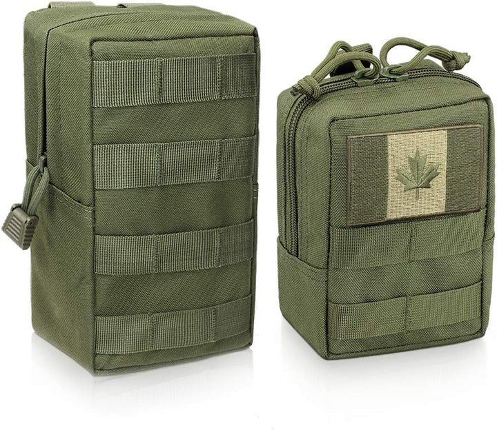 Army Green MOLLE pouch two-pack, one small and one large