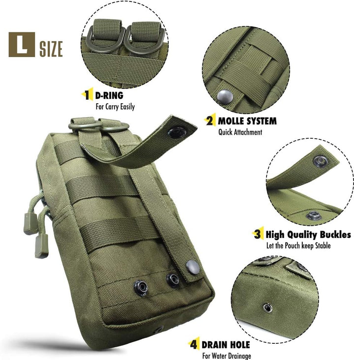 Army Green large pouch rear straps, snaps and drainage eyelets