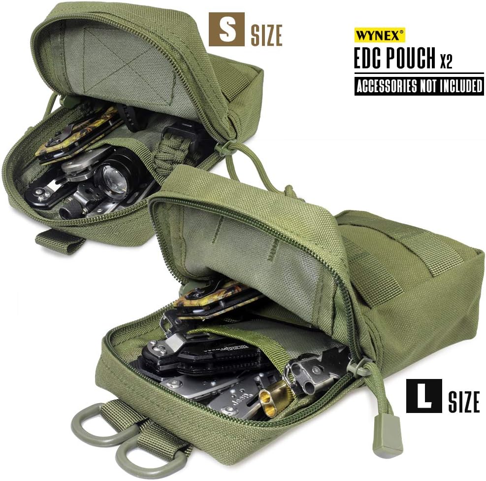 Open Army Green small and large pouches; illustrated tools excluded