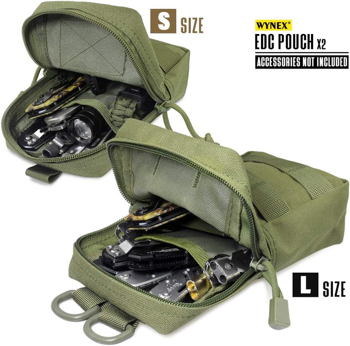 Open Army Green small and large pouches; illustrated tools excluded