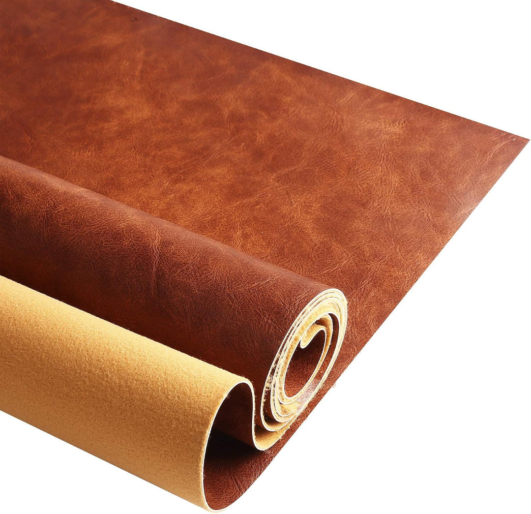 Brown distressed faux-leather upholstery fabric, 72 x 54 inches